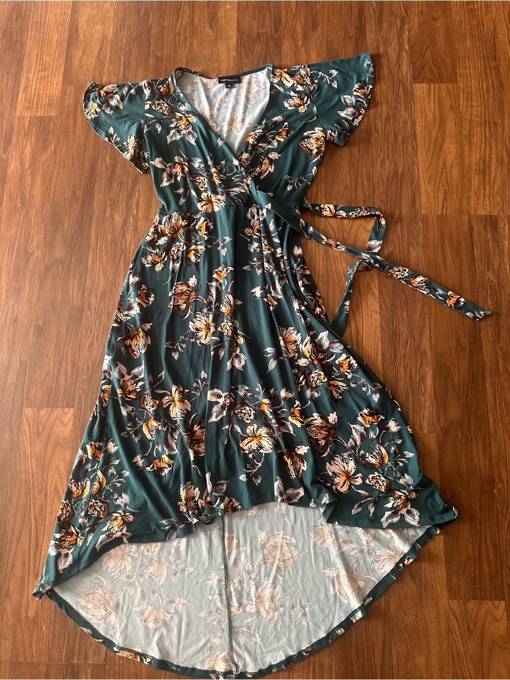 Floral Wrap High-Low Dress in Green